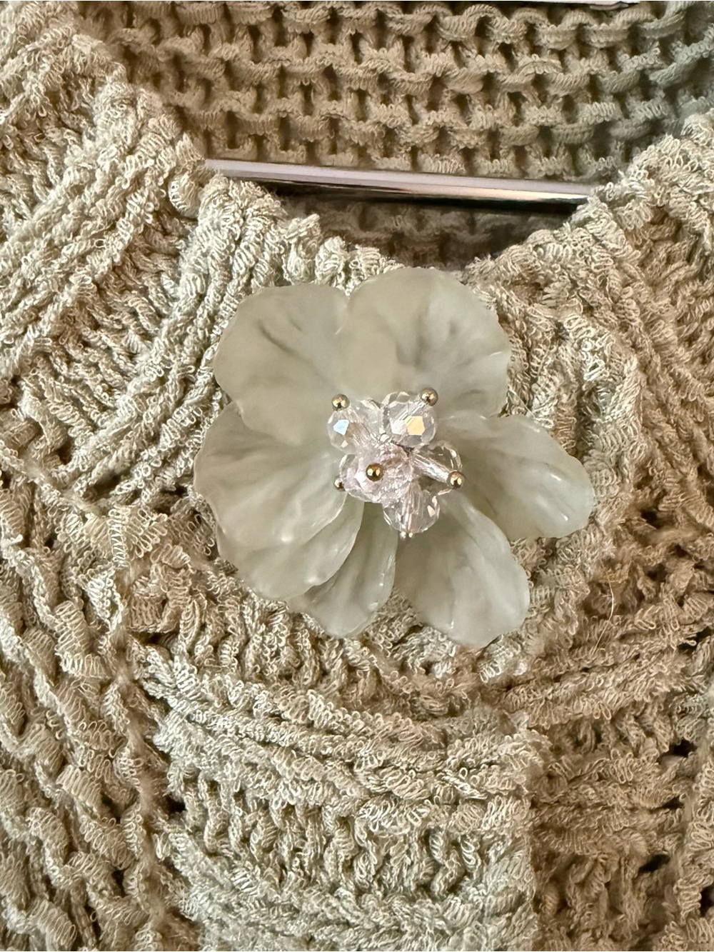 Dex Mint Cable Knit Cardigan with Floral Buttons - Picture 4 of 5